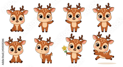 Cartoon deer set in various poses