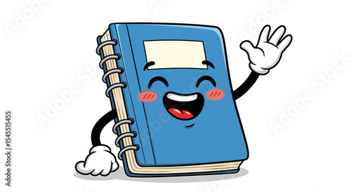 Cartoon notebook character waving