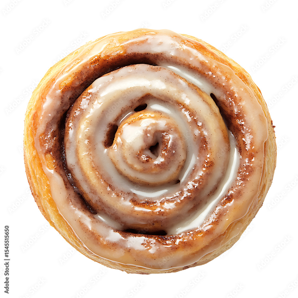 Fototapeta premium A top-down view of a glazed cinnamon roll with a spiral pattern