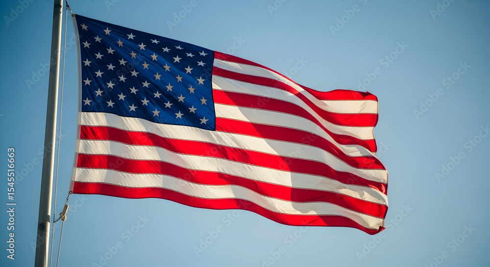 Obraz premium American flag waving proudly in a clear blue sky