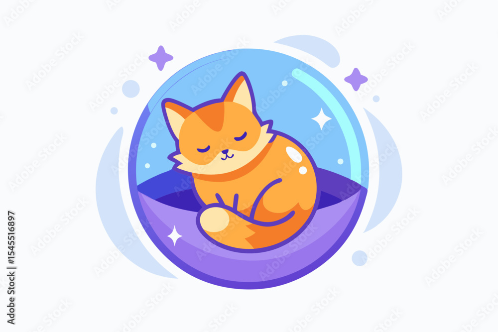 Obraz premium sleeping cat glowing star bubble