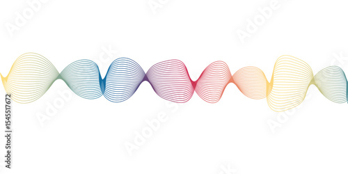 Abstract rainbow gradient waveform design on white background featuring a modern and colorful line pattern useful for design elements and background graphics.