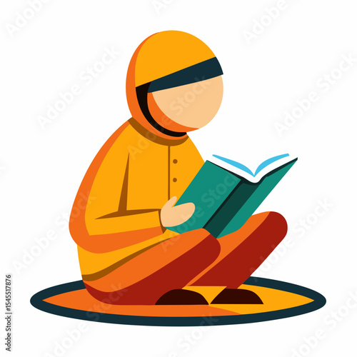 islamic person reading quran vector illustration, islamic theme design element, suitable for islamic holiday banner, poster, and etc