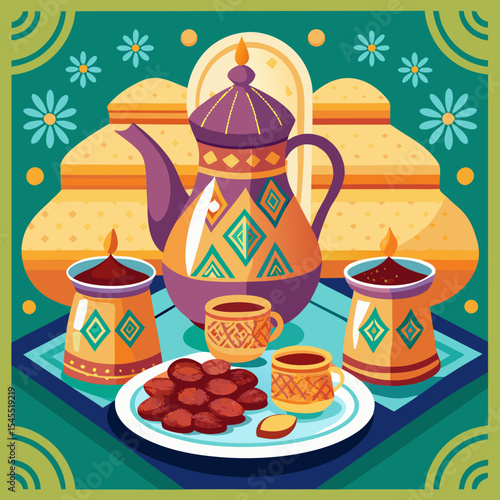 arabic teapot and date fruit for iftar