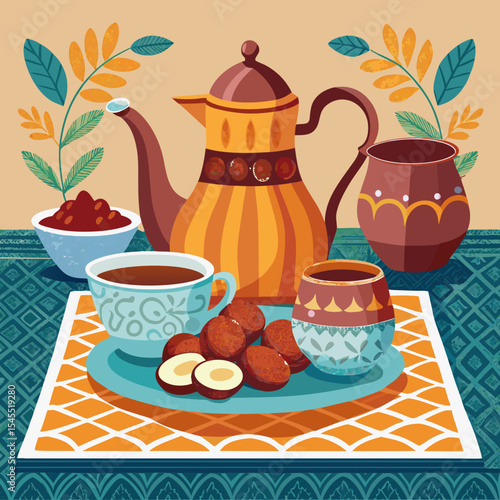 arabic teapot and date fruit for iftar