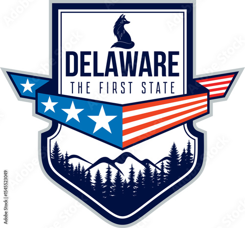 Delaware vector label with grey fox