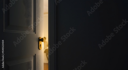 Ajar door reveals bright light, illuminating a dark room's interior.