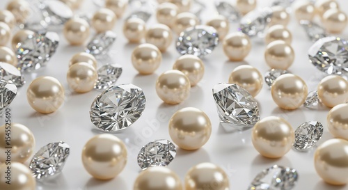 Glistening pearls and diamonds softly scattered light background. AI Generated