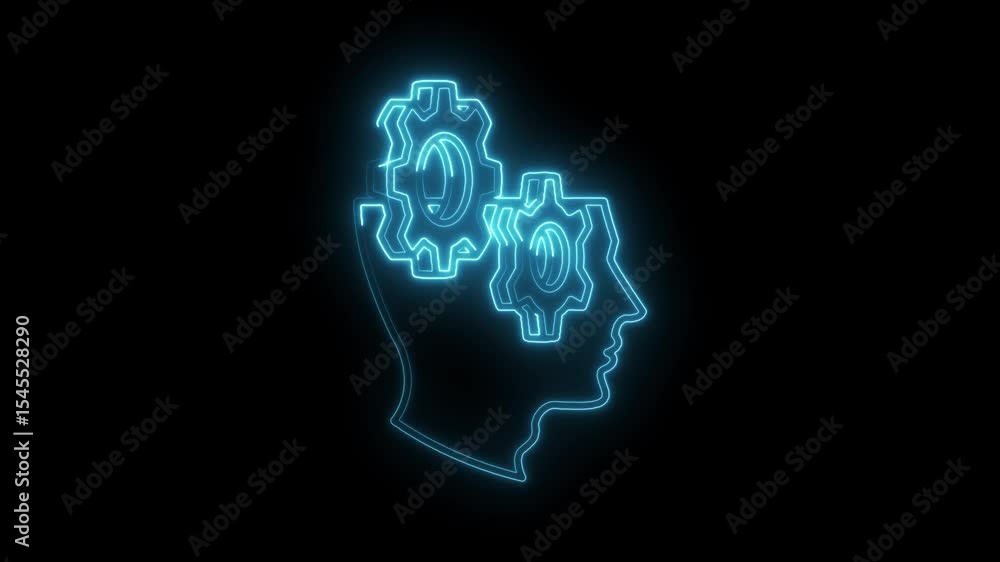 Head with gears brainstorming idea neon glow artificial intelligence concept animation Head with gears brainstorming idea neon glow artificial intelligence concept animation