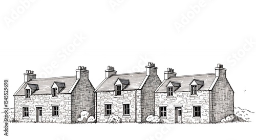 Row of gray stone houses illustration