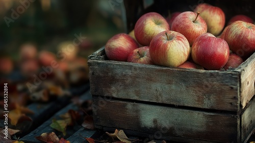 Rustic harvest, Fresh apples in a weathered crate, autumn's bounty