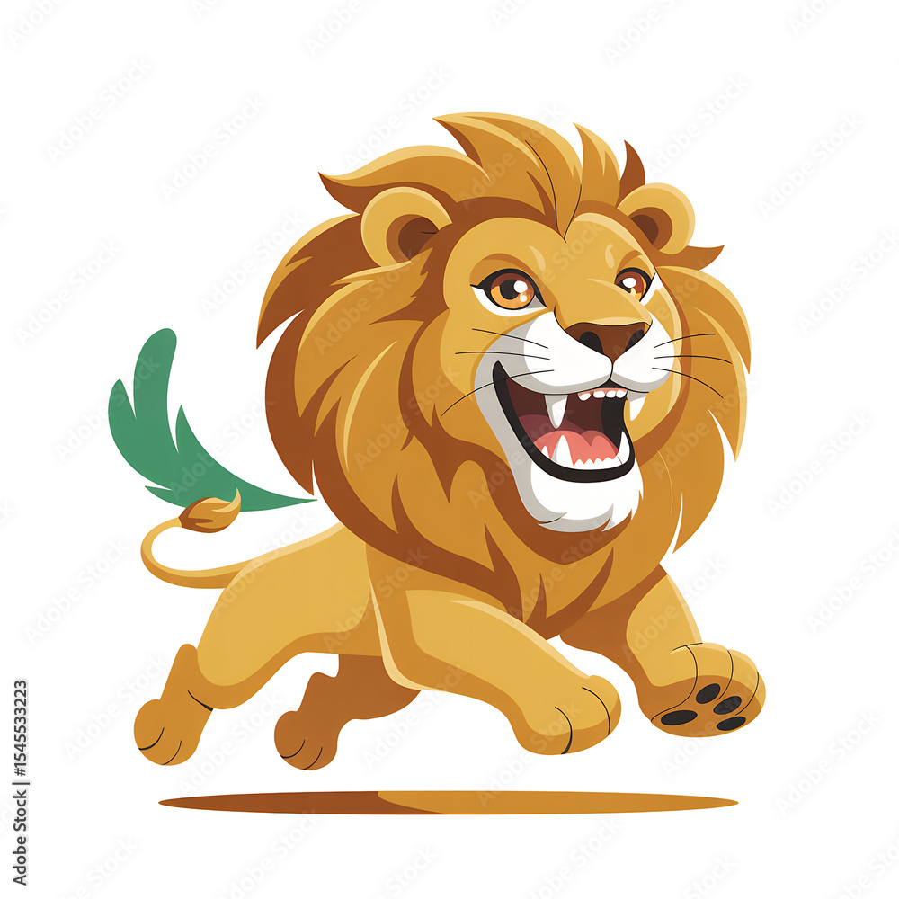 Obraz premium Cartoon lion running with green wings
