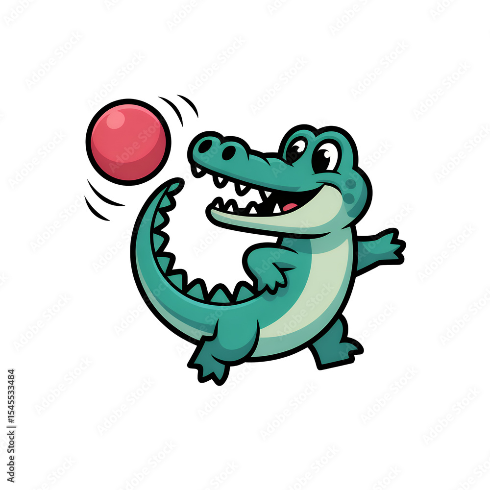 Fototapeta premium Cartoon alligator with ball