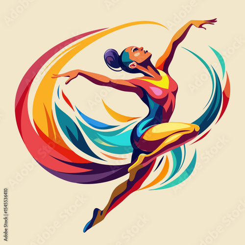 Vivid artwork of a gymnast mid-flip