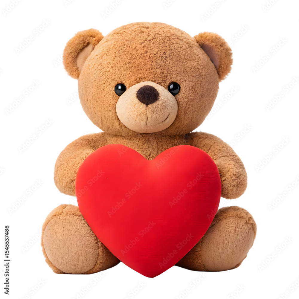 Fototapeta premium cute brown teddy bear holding a big red heart on a transparent background