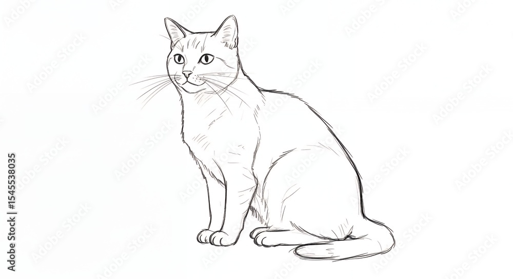 Line drawing of a seated cat Line drawing of a seated cat