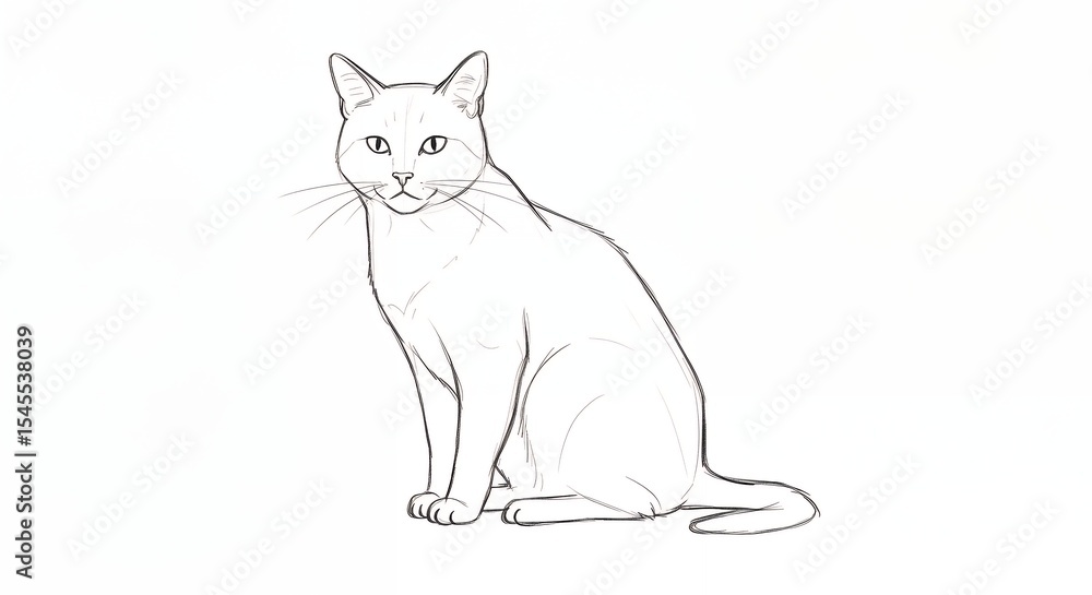 Line drawing of a seated cat Line drawing of a seated cat