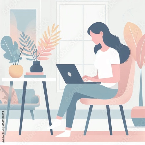 Woman working from home illustration