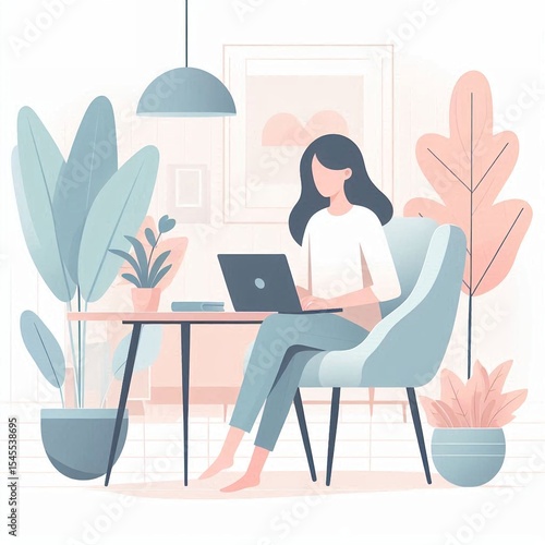 Woman working from home illustration