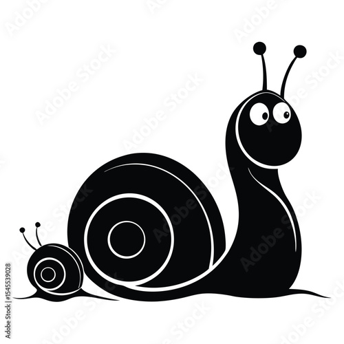 Adorable cartoon illustration of a snail with its youngling against a pure white background.