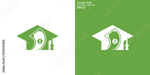 Study pay logo. Money, financial, education, murid. Vector icon symbol template EPS 10.
