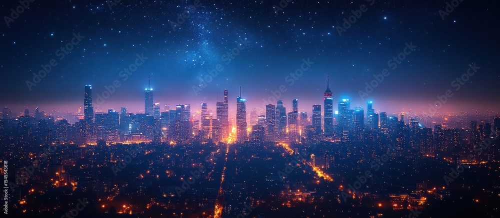 Fototapeta premium Night city skyline with stars