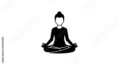 Silhouette of a Meditating Figure in Lotus Position Expressing Serenity and Calmness Isolated on White Background