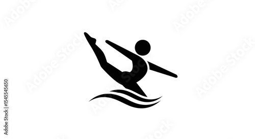 Dynamic Silhouette of a Figure Skating in Graceful Form on Wave Like Ground Isolated on White Background