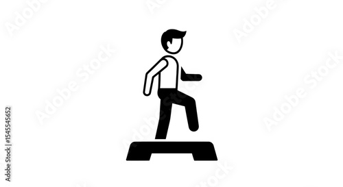 Animated Figure of a Person Stepping on a Platform Illustrating Fitness Isolated on White Background