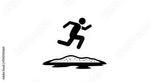 Silhouette of a Person Running Energetically Over a Mound of Sand Isolated on White Background