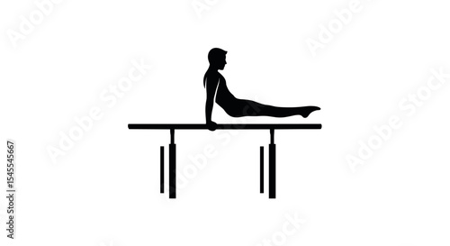 Silhouette of a Gymnast Performing on a Parallel Bar Showcasing Strength and Balance Isolated on White Background