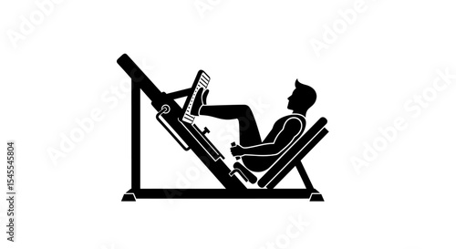 Silhouette of a Man Exercising on a Leg Press Machine in a Fitness Gym Isolated on White Background