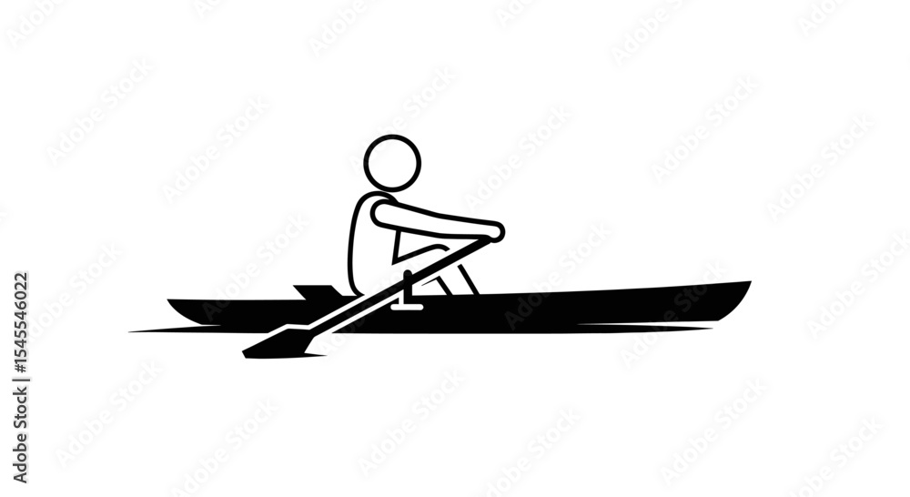 Silhouette of a Rower in a Boat Skillfully Navigating Still Waters at Sunrise Isolated on White Background Silhouette of a Rower in a Boat Skillfully Navigating Still Waters at Sunrise Isolated on White Background