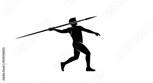 Silhouette of an Athlete Performing Javelin Throw During a Competition Isolated on White Background