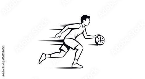 Dynamic Male Basketball Player Running Swiftly While Dribbling A Ball Isolated On White Background