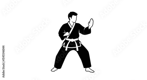Martial Artist Performing Traditional Kata in Training Attire Demonstrating Focus and Discipline Isolated on White Background