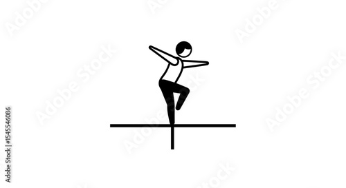 Minimalist Vector Illustration of a Person Performing a Dance Pose on a Line Isolated on White Background