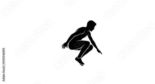 Silhouette of a Man Performing an Exercise Jump Against a Plain Background Isolated on White Background