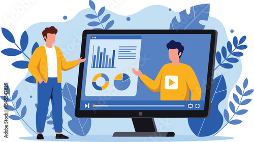 business working with video conference meetings online and online Financial advisor, video training, tutorial podcast and business coaching concept.
