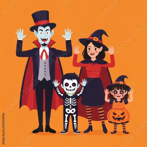 A Fun Filled Family Halloween Night Featuring a Vampire Skeleton Witch and Pumpkin