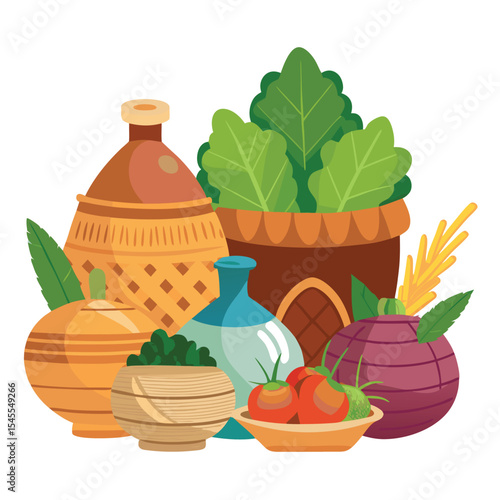 Farm Market Basket with Vegetables Illustration | Traditional Food Vector