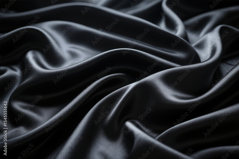 Fototapeta premium Luxurious Black Silk Fabric Texture with Elegant Soft Folds