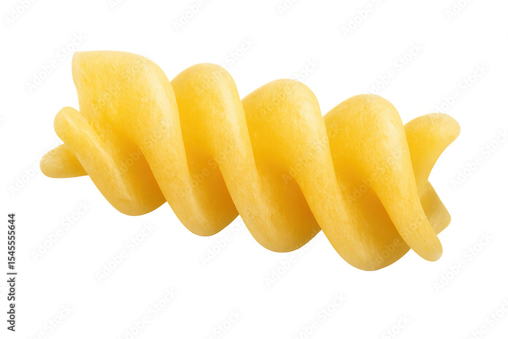 Twirled rotini pasta specimen presenting distinctive corkscrew form, suspended on clear backdrop, suitable for culinary graphic designs Twirled rotini pasta specimen presenting distinctive corkscrew form, suspended on clear backdrop, suitable for culinary graphic designs