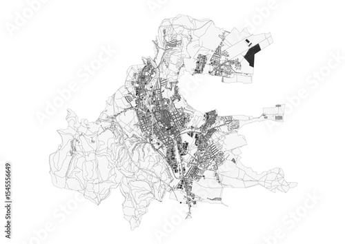 Description & Keywords
Description: Prešov black and white map showcasing highways and buildings. Clean vector design, focused on road networks and city structures for monochrome visualization or prin