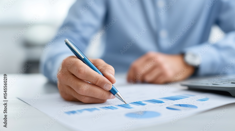 Business professional analyzing financial charts and performance data with pen
Business professional analyzing financial charts and performance data with pen