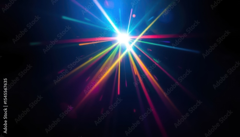 Naklejka premium Radiant burst of vibrant light streaks against a deep navy background