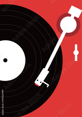 Minimalist Flat Design Vinyl Record on Turntable Illustration