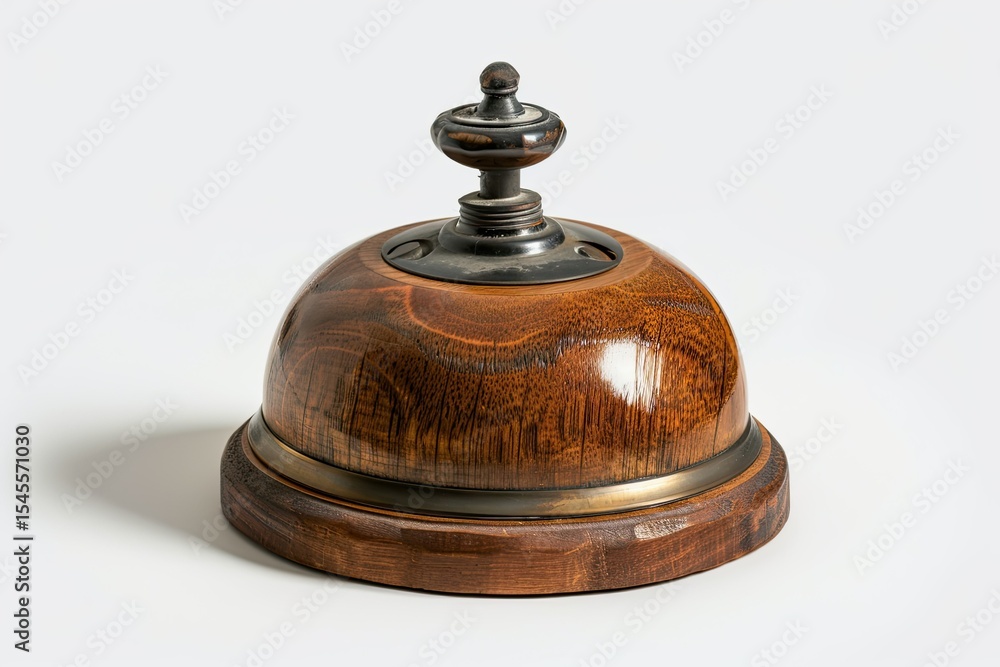 A classic wooden bell used for signaling service in hotels or restaurants. on white background A classic wooden bell used for signaling service in hotels or restaurants. on white background
