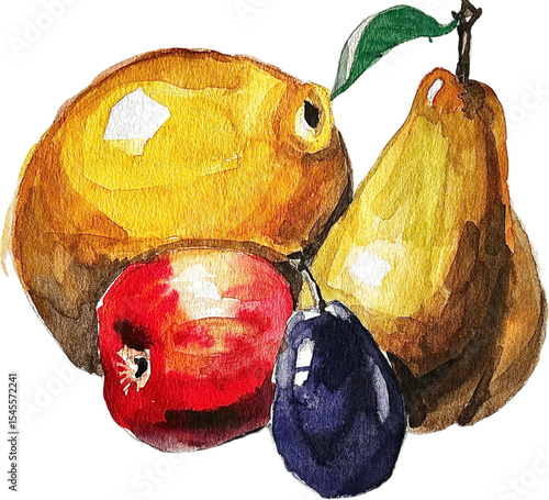 Pear and apple isolated on transparent background