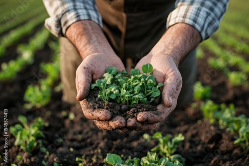 Detailed Image of Midsection of Man Holding Plants on Field